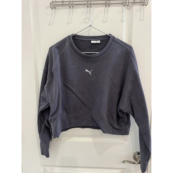 Puma L Womans Cropped Washed Blue Boxy Sweatshirt Sport Dareto Relax 100% Cotton - Picture 1 of 10